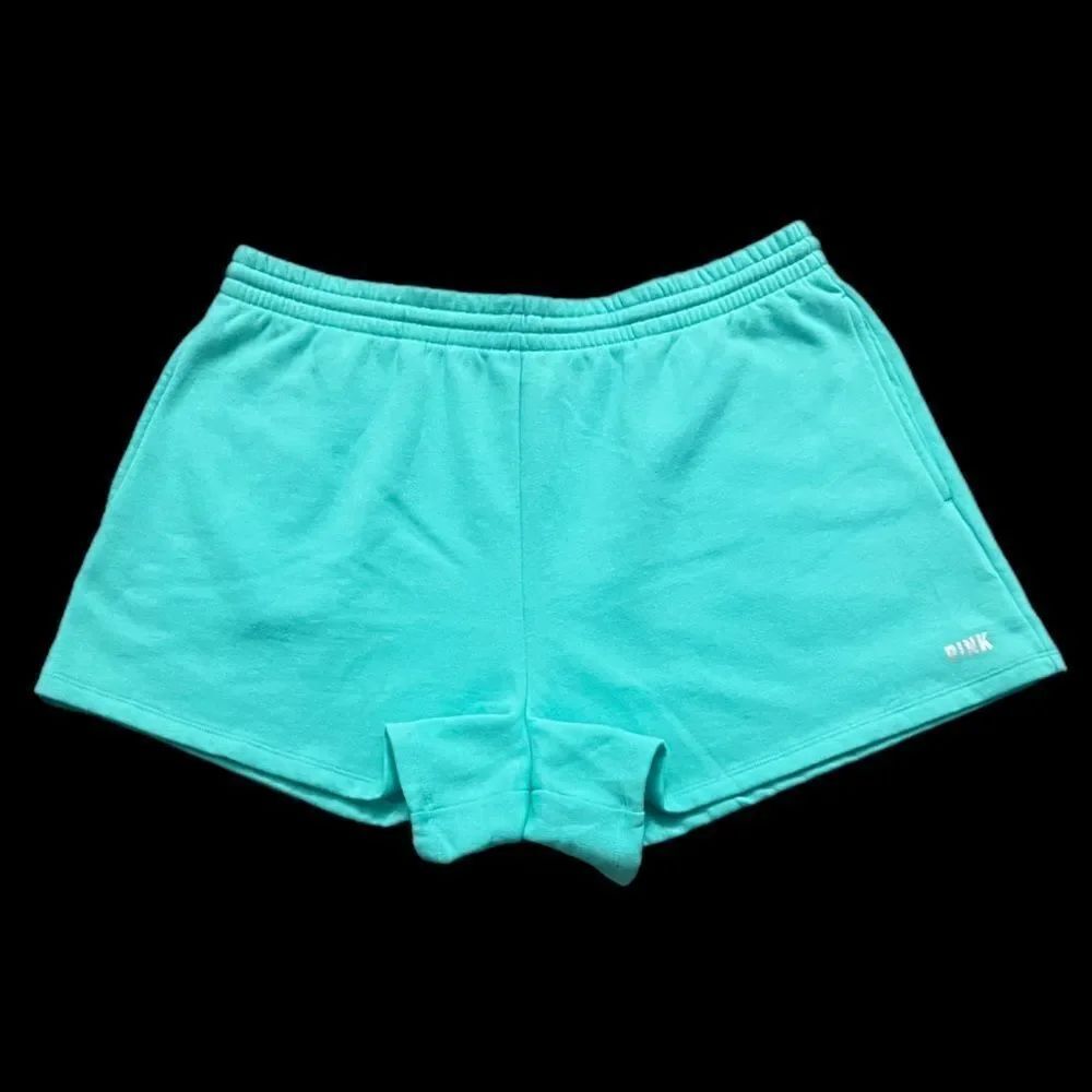 Victorias Secret Pink Logo Comfy Fleece High Waist Campus Shorts Green XXL
